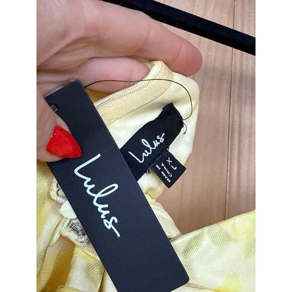 NWT Lulus Perfect Whimsy Yellow Floral Mesh Strapless Midi Dress Tube Size XL - Picture 10 of 10